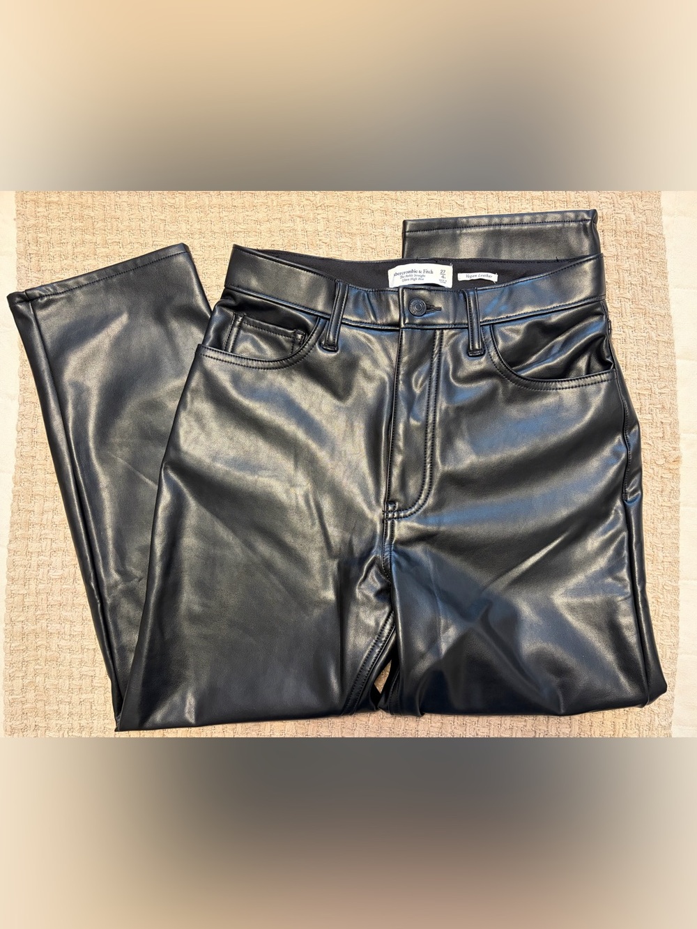 Abercrombie & Fitch Black Vegan Leather Ultra High Rise Ankle Straight Pants